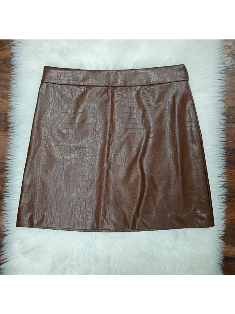 J.Crew 12 Faux Leather Mini Skirt Croc Embossed Brown Boho Preppy - Picture 2 of 11
